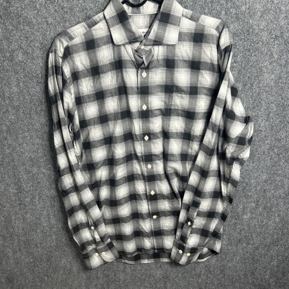 Peter Millar Summer Comfort Mens Medium Black White Plaid Long Sleeve Shirt
